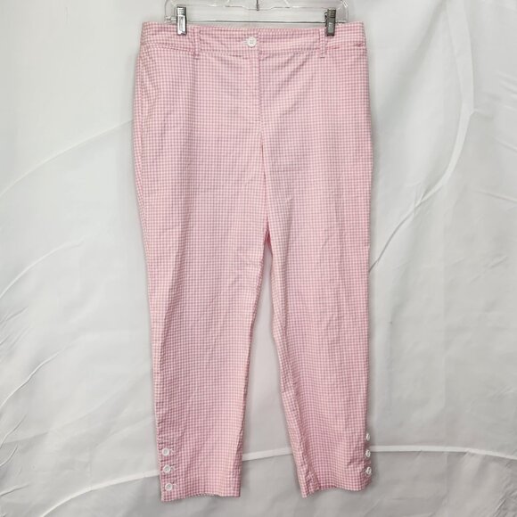 Talbots Perfect Crop Pants Womens 10 Pink Gingham Check Preppy Casual SS05X - Picture 2 of 8